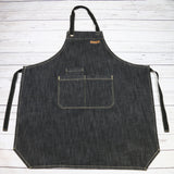 U3009S - CHEF BBQ BLACK Denim Apron| BBQ Apron| Barista Apron| Kitchen Apron |