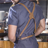 leather straps denim apron, barista apron, chef apron for cooking, gardening, crafting, tattoo artists, bartenders, baristas, chefs, hair stylists, etc. Personalized gifts for a birthday, wedding, Mother's Day, Father's day ,anniversary or housewarming. Embriodered aprons, Barista apron, BBQ apron, Grill apron, Barber apron, Chef apron